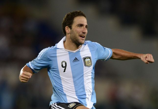 Gonzalo Higuian puts Argentina in front in their friendly international against Italy. They went on to win 2-1.   
