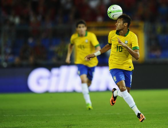 Head Master: Neymar controls the ball in Brazil's match against Switzerland in Basel.  But his side lost 1-0.