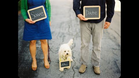 Pets can be a part of wedding invitations, even engagement photos.