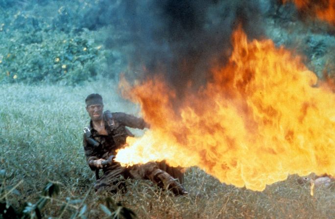 Robert De Niro uses a flame thrower in a scene from the film 1978's "The Deer Hunter," directed by Michael Cimino. The film, which won best picture, is about a group of steelworkers who serve in Vietnam.