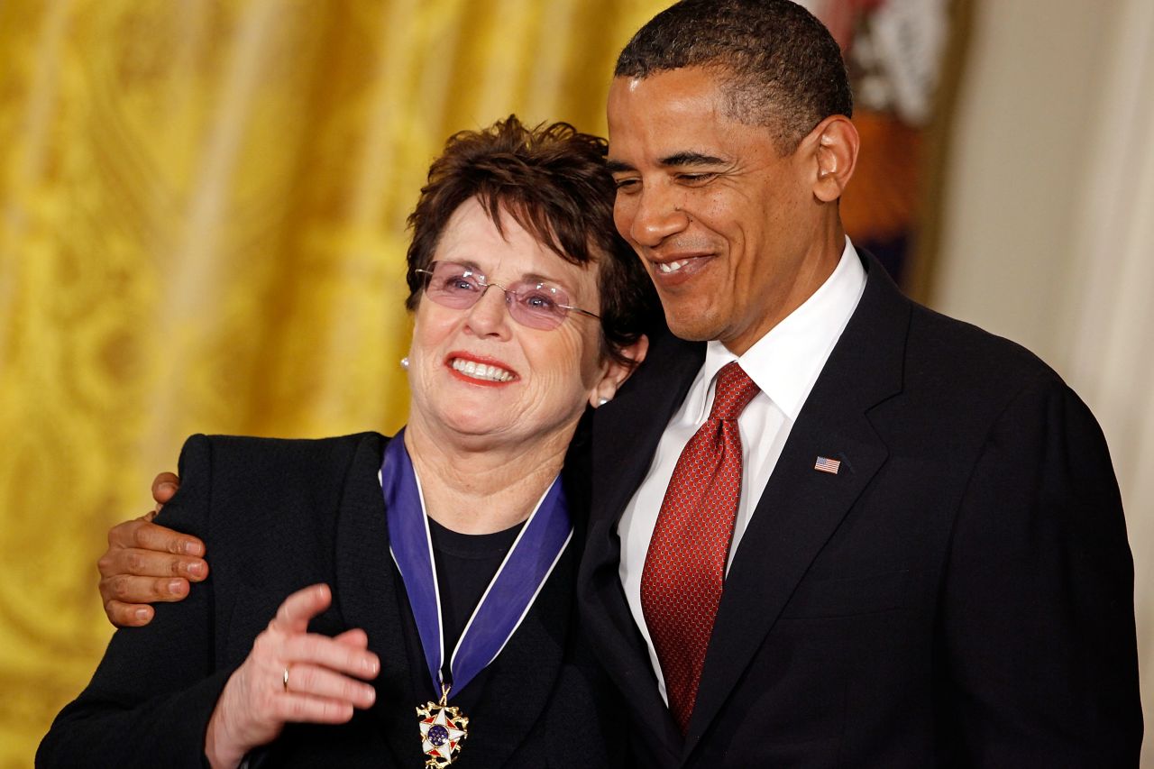 President Barack Obama awarded Bille Jean King the Presidential Medal of Freedom in the East Room of the White House in 2009. 