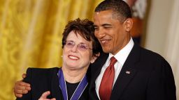 President Barack Obama awarded Bille Jean King the Presidential Medal of Freedom in the East Room of the White House in 2009.