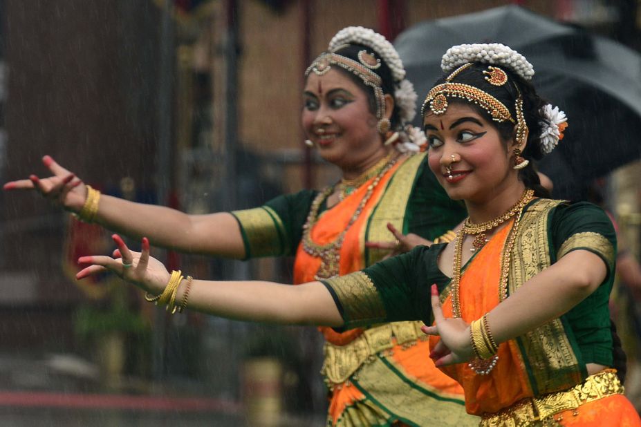 Dancers perform a routine at the India-Pakistan Wagah border post.