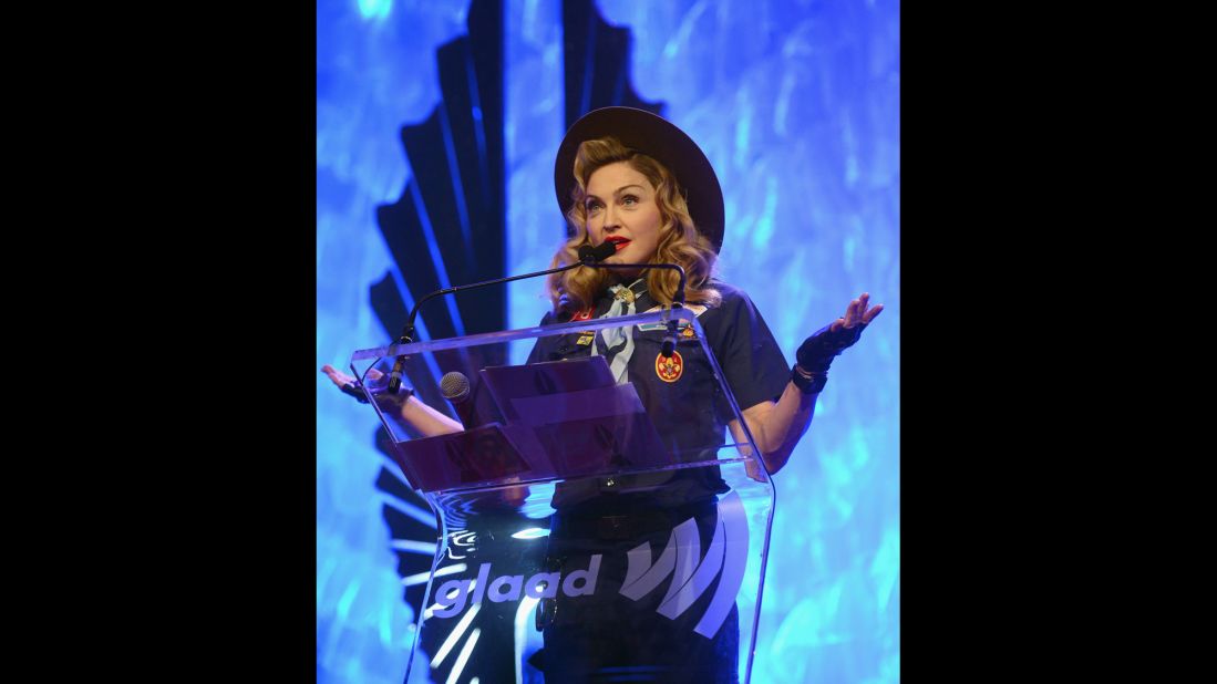 Madonna speaks onstage at the 24th Annual GLAAD Media Awards in New York on March 16, 2013.