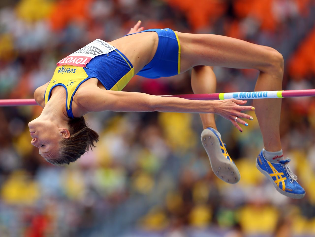 Isinbayeva criticized Swedish athletes Emma Green Tregaro (pictured) and Mao Hjelmer for sporting rainbow-colored fingernails in support of the gay rights movement during their events in the Russian capital.