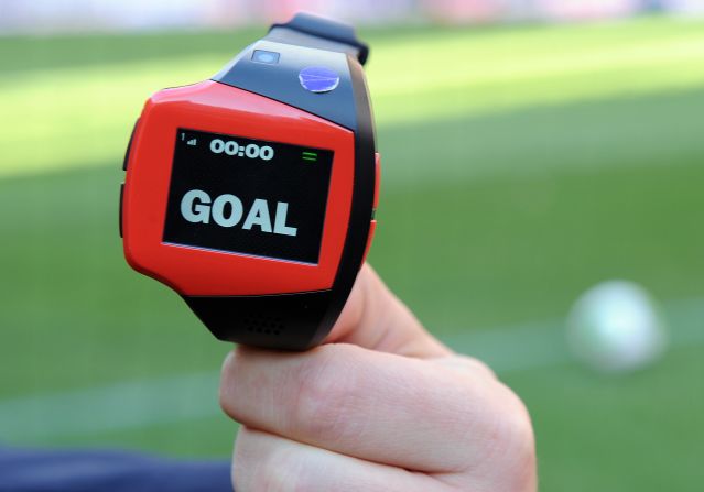 The English Premier League will use a new "Goal Decision System" this season. A wrist watch will immediately tell the referee if a goal has been scored or not. The technology developed by Hawk-Eye Technologies uses 14 cameras strategiacally placed around the stadium to determine the exact path of the ball.    