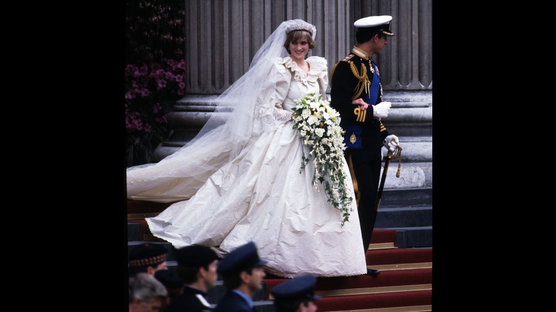 Diana, Princess of Wales, and Prince Charles leave St. Paul's Cathedral in London on their wedding day, July 29, 1981.