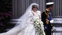Diana and Charles are wed on July 29, 1981.  Here the prince and princess, clad in an emanuel wedding dress, leave St. Paul's Cathedral.