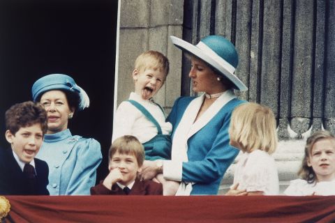 Prince Harry shows a bit of his personality on the Buckingham Palace balcony in June 1988.