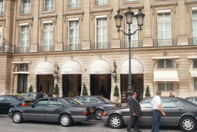 Limousines parked in front of the Ritz on August 31, 1997 -- shortly before Princess Diana and Dodi al-Fayed left the Paris hotel. The pair died in a high-speed crash after leaving the hotel.