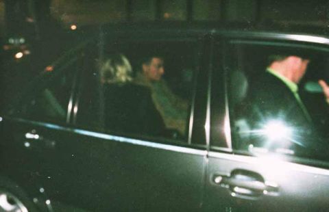 Princess Diana and Dodi al-Fayed can be seen in the back of their car after leaving the Ritz. The photo was made available in 2007 from evidence presented at an inquest into the cause of crash.  