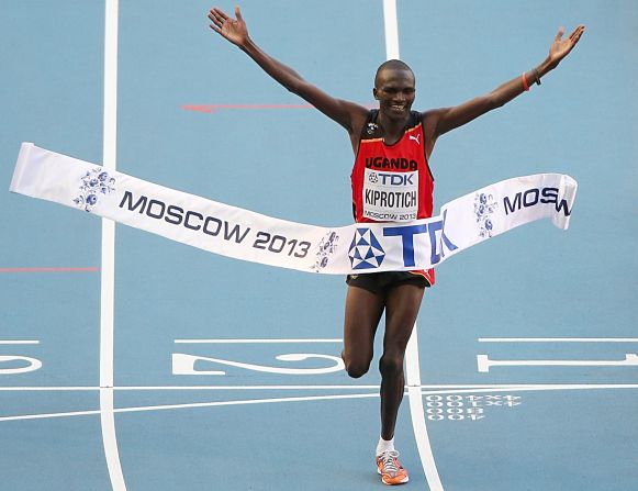 Stephen Kiprotich added the marathon world title to the Olympic gold he won in London 12 months ago.  