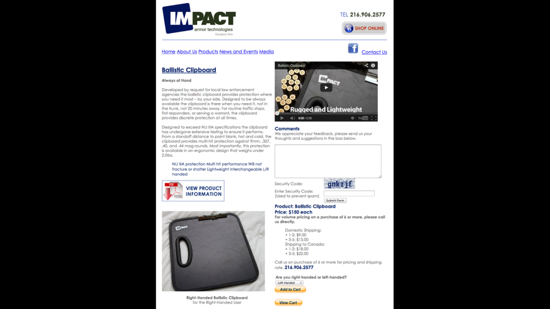 Impact Armor Technologies designed the ballistic clipboard at the request of local law enforcement, it says on its site. Since its products hit the market in 2010, the company has seen a steady gain in sales, said Rob Slattery, sales manager. School shootings create more interest in its products, Slattery said.