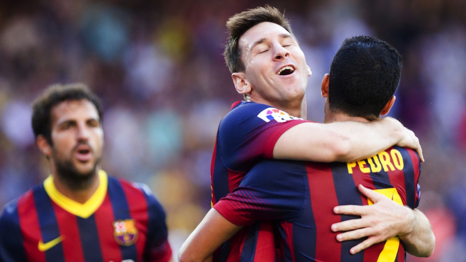 Pedro and Lionel Messi were both on target twice in the 7-0 rout of Levante in the Nou Camp.
