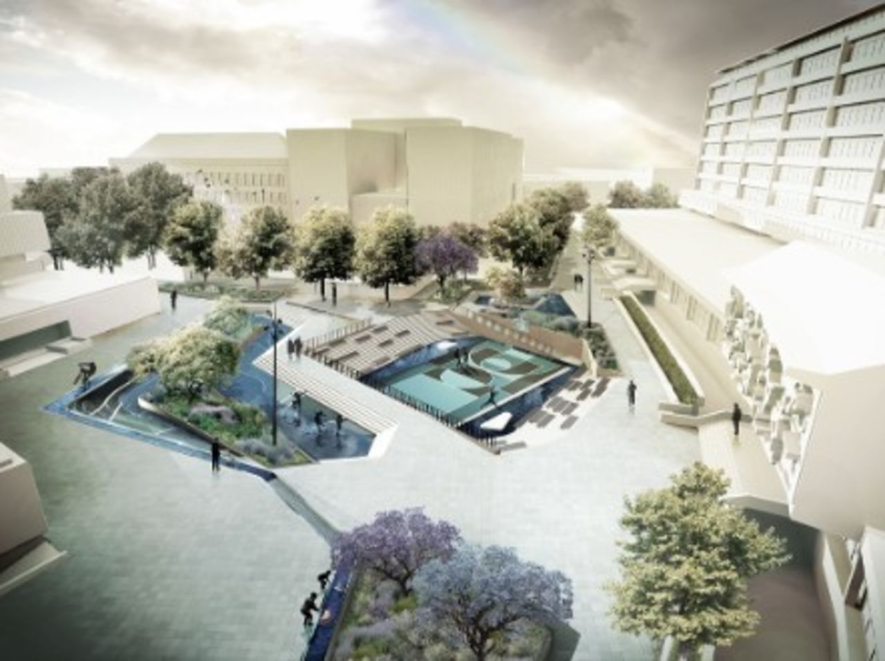 A CGI of what a water plaza might look like - (De Urbanisten)