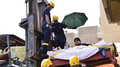 A forklift truck was used to transport Khalid bin Mohsen Shaari to the hospital in August. 