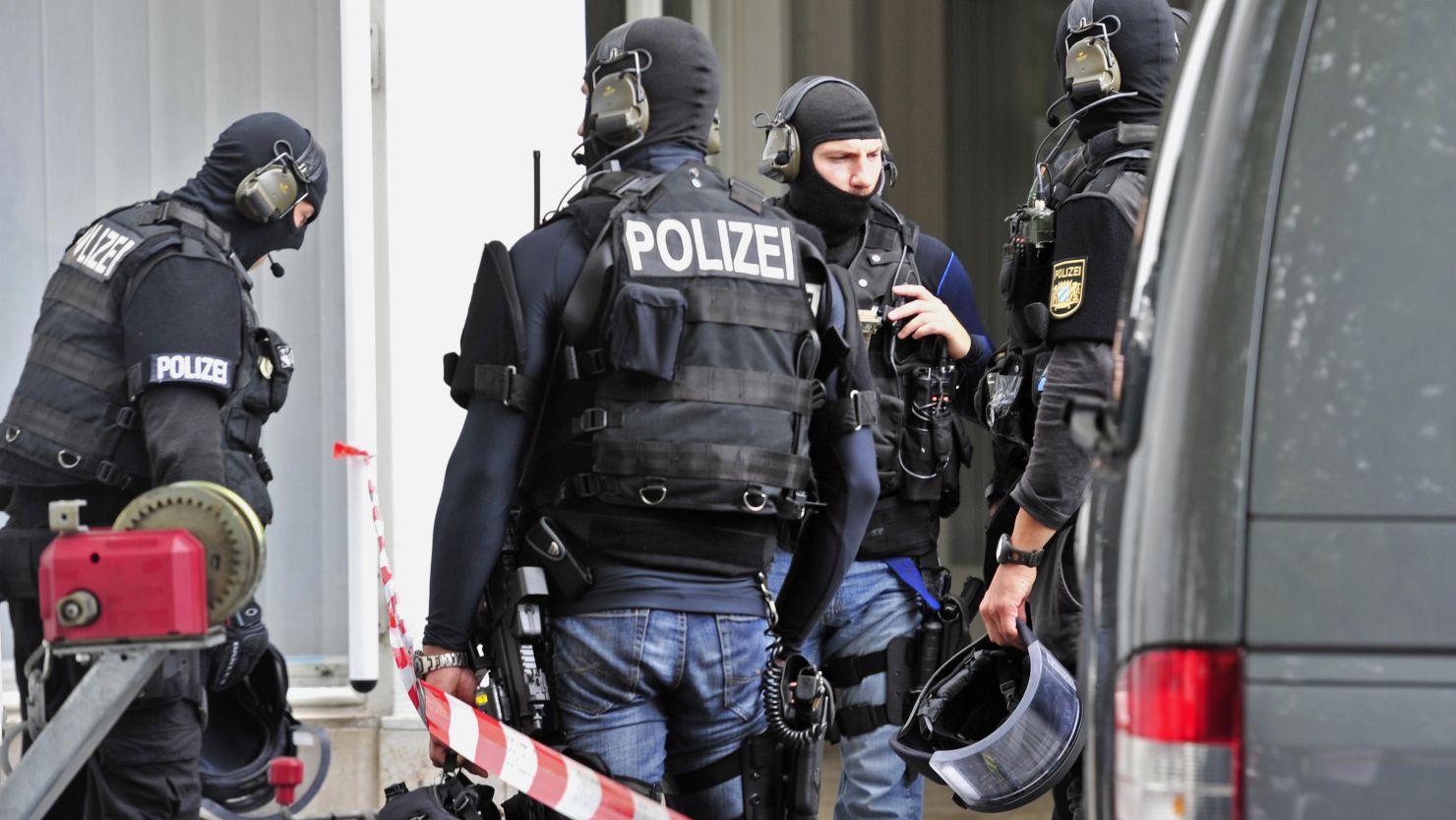  German special police forces arrive at a hostage situation in the townhall in Ingolstadt, Germany, on Monday.
