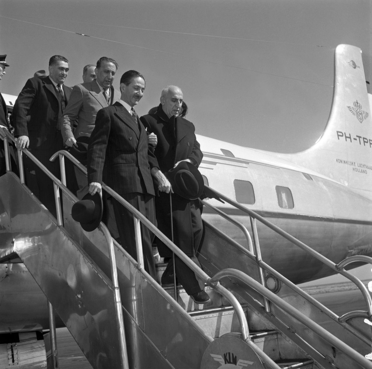 Former Iranian Prime Minister Mohammad Mossadegh steps off a plane in late August 1953. He was imprisoned for three years and put under house arrest until his death in 1967.