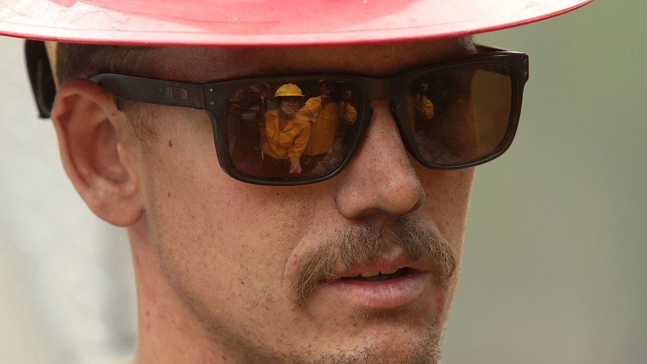 Firefighter Gerard House talks to reporters in the Baker Creek area of Ketchum, Idaho, on August 19.
