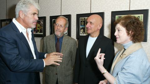 Director Gary Ross, from left, Leonard, actor Ben Kingsley, and Janet Maslin of The New York Times talk at the TimesTalks event "Book To Screen" in October 2003 in New York.