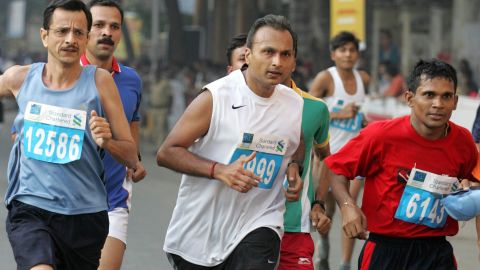 Reliance Communications Chairman Anil Ambani, center, makes tracks during the Mumbai Marathon in Mumbai, India, in 2007.
