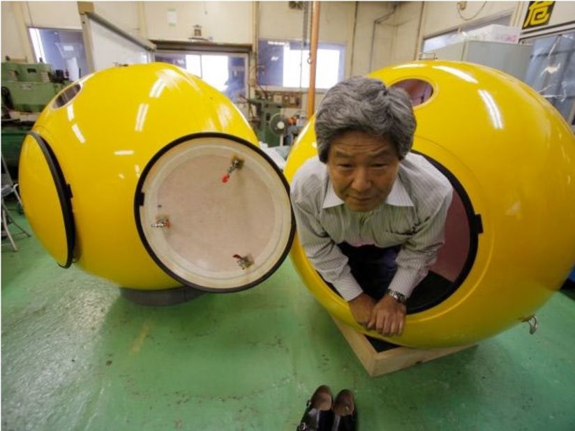 The Noah escape pod was designed in response to the Japanese earthquake and tsunami of March 2011. Not for the claustrophobic, it is designed to accommodate four adults