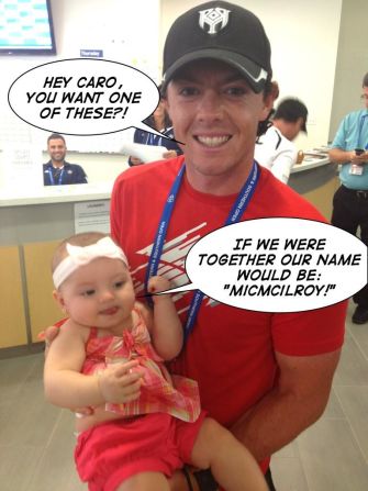 She has also shared a photo with one of golf's current stars, Rory McIlroy -- <a href="index.php?page=&url=https%3A%2F%2Ftwitter.com%2FMicaelaBryan%2Fstatus%2F288011733686181888%2Fphoto%2F1" target="_blank" target="_blank">and his tennis-playing partner Caroline Wozniacki</a>, together known in the media as "Wozilroy."