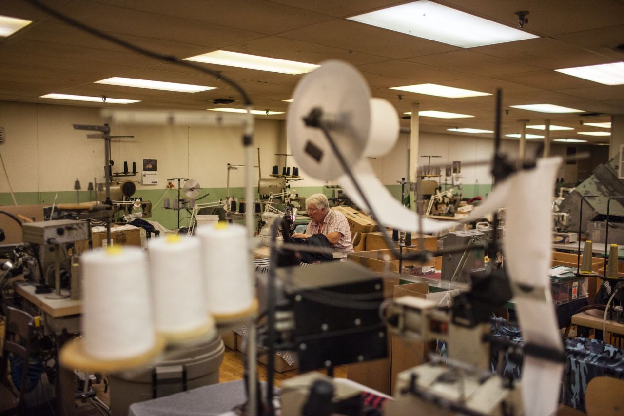 Beverley Deysher, 64, has worked at Mohnton Knitting Mills since she was 18. She started out putting elastic waistbands in underwear and now supervises the sewing floor.