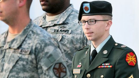 Manning was sentenced to 35 years in prison for leaking 750,000 pages of classified U.S. military and diplomatic documents, though he could have received up to 90 years. Here, Manning is escorted away from his Article 32 hearing on February 23, 2012, at Fort Meade, Maryland.