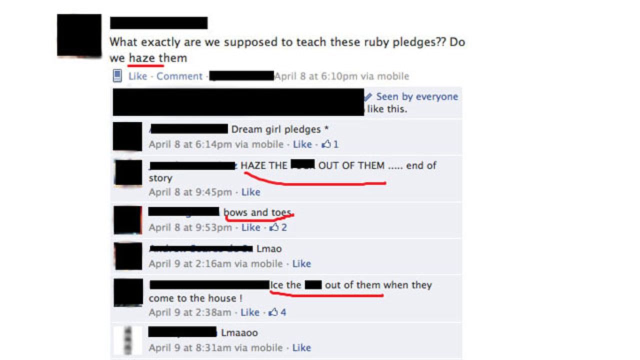 Other posts included talk of hazing and derogatory comments and images of female students.