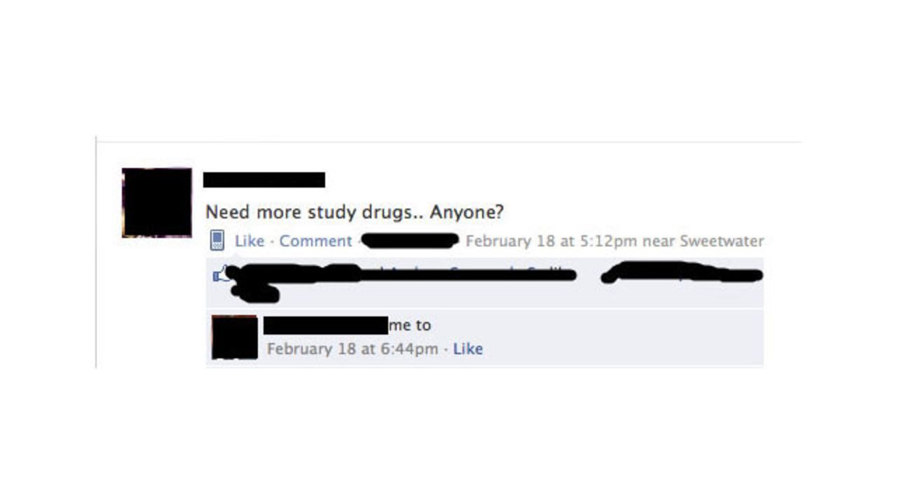 Many of the posts are related to drug use -- including the sale of "study drugs" like Adderall and Vyvanse, prescribed to people with attention deficit hyperactivity disorder (ADHD).