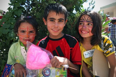 Mustafa celebrates Eid with his new friends at a party for Syrian refugees and Lebanese host community members. Mercy Corps' youth programs offer opportunities for Lebanese and Syrian refugee children to interact, and build friendships and understanding. Mercy Corps says that for Mustafa and many refugee children, it is the first chance they have had to integrate into their new community.