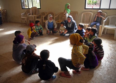 Syrian refugee children participate in Mercy Corps' "Comfort for Kids" program. The activities are designed to provide support to children who have experienced and continue to experience extreme stress due to the conflict.