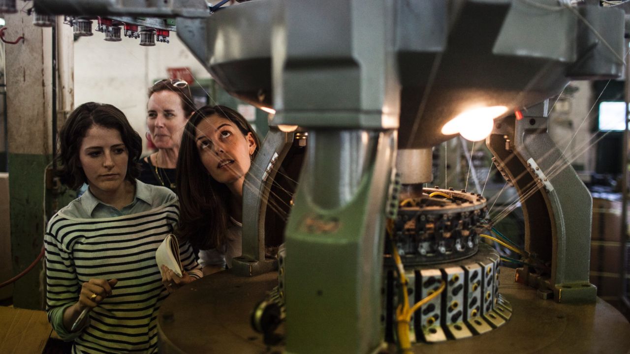 Maxine Bédat and Soraya Darabi tour Mohnton Knitting Mills.