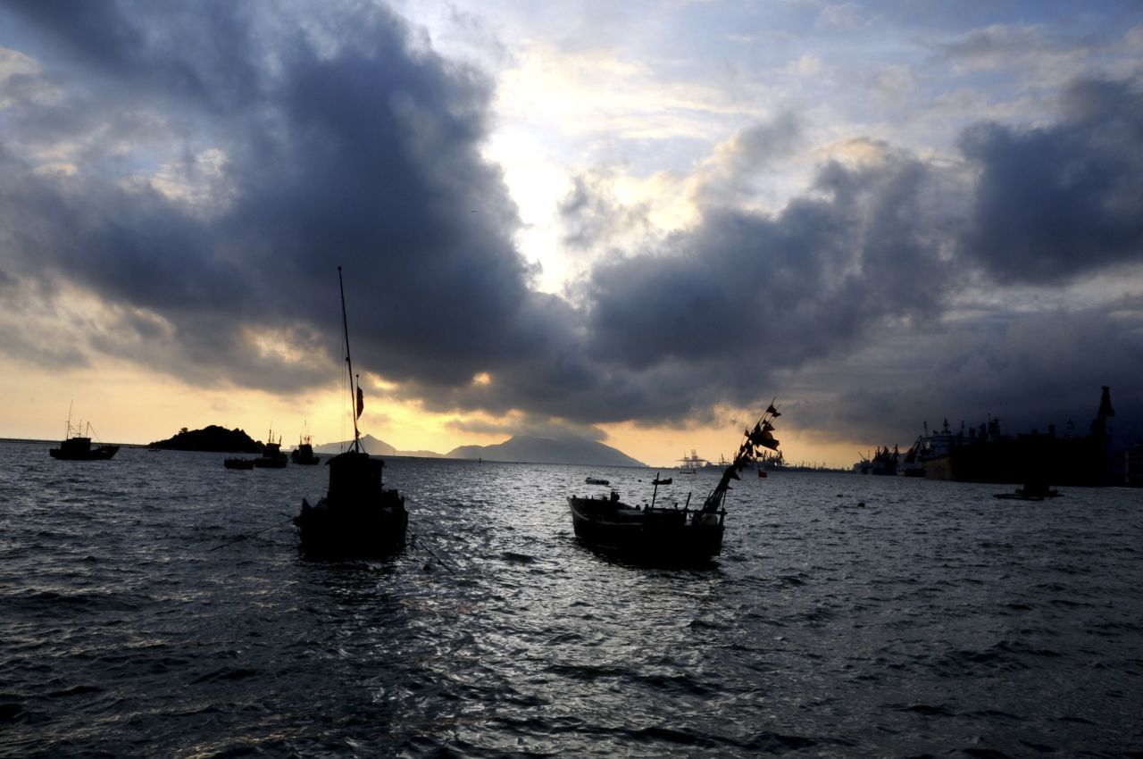Clouds show as Trami, the 12th typhoon to hit China this year, approaches Lianyungang, China, on August 22.
