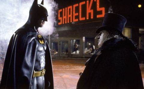 Twenty years after Adam West's Batman came Michael Keaton in Tim Burton's 1989 "Batman." He played more of a dark, explosive Batman, the opposite of West's goofy type. Keaton's performance in the movie received favorable reviews, and he became the first actor to reprise the role in 1992's "Batman Returns" with Danny DeVito as the Penguin. 