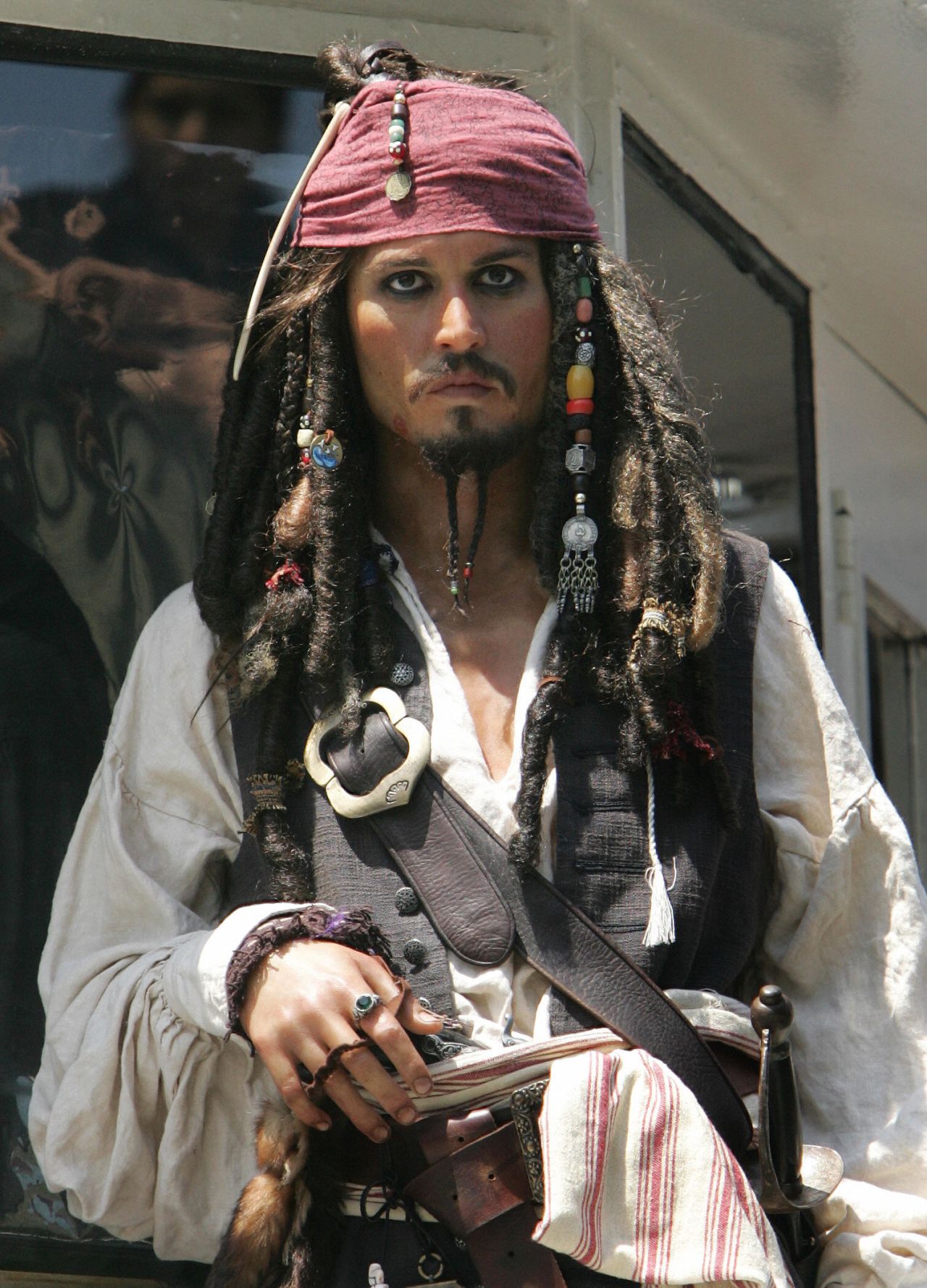 This is actually a wax statue of Johnny Depp portraying Captain Jack Sparrow from Disney's "Pirates of the Caribbean," but you get the point.