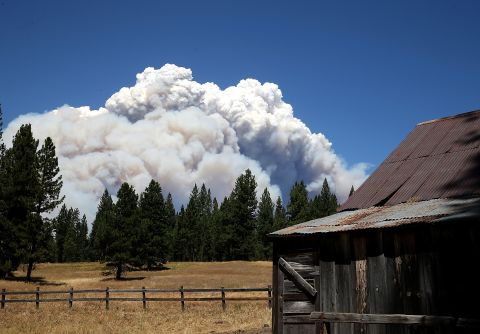 Smoke from the Rim Fire is visible near the Hetch Hetchy Reservoir on August 22, in Yosemite National Park, California. The Rim Fire continues to burn out of control and entered Yosemite National Park on Friday.
