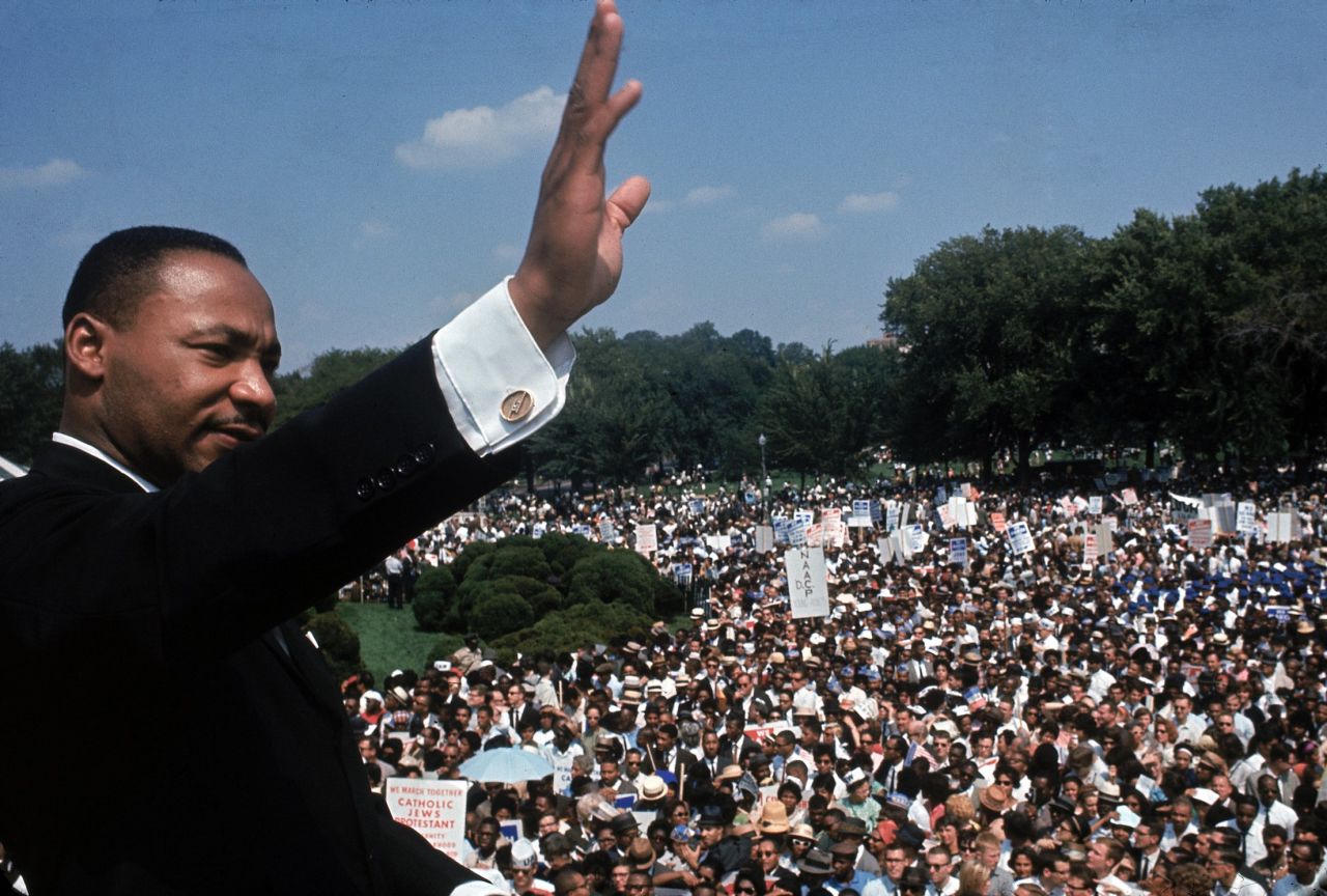 The Rev. Martin Luther King Jr. addresses a crowd near the Lincoln Memorial during the March on Washington for Jobs and Freedom on August 28, 1963. On the 50th anniversary of this historic civil rights event, we take a look back through rarely-seen color photographs from the day.