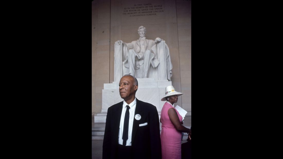 A. Philip Randolph, who helped organize the rally, stands in front of the Lincoln Memorial.