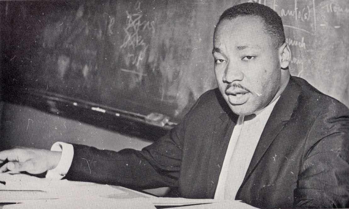 A photo from the Morehouse yearbook shows King in a classroom. Students say the class sometimes moved outdoors.