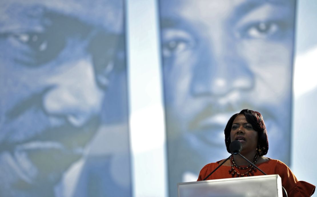 Bernice King speaks at the 2011 dedication ceremony for the Martin Luther King Jr. Memorial in Washington.
