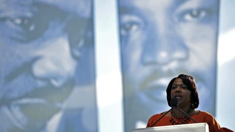 Bernice King speaks at the 2011 dedication ceremony for the Martin Luther King Jr. Memorial in Washington.