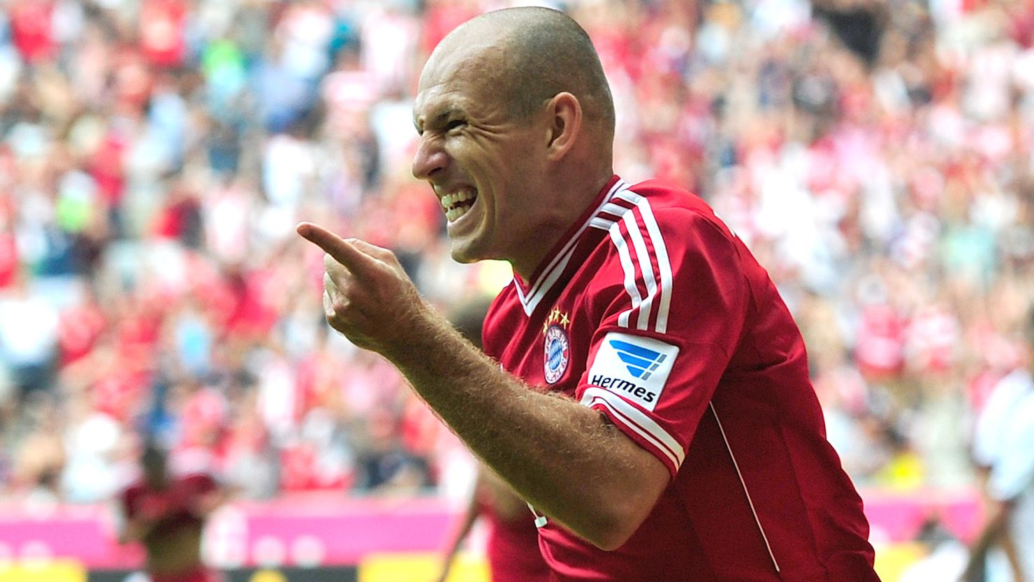 Arjen Robben, who scored in last season's Champions League final, celebrates his goal against Nuremberg.