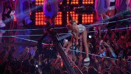 Miley Cyrus stunned the crowd at the Barclays Center in Brooklyn, New York, at the 2013 MTV Video Music Awards on Sunday, August 25. Cyrus' "We Can't Stop" performance featured her now-signature twerking and a crotch grab or two. After she donned the fuzzy gray leotard pictured here ... 