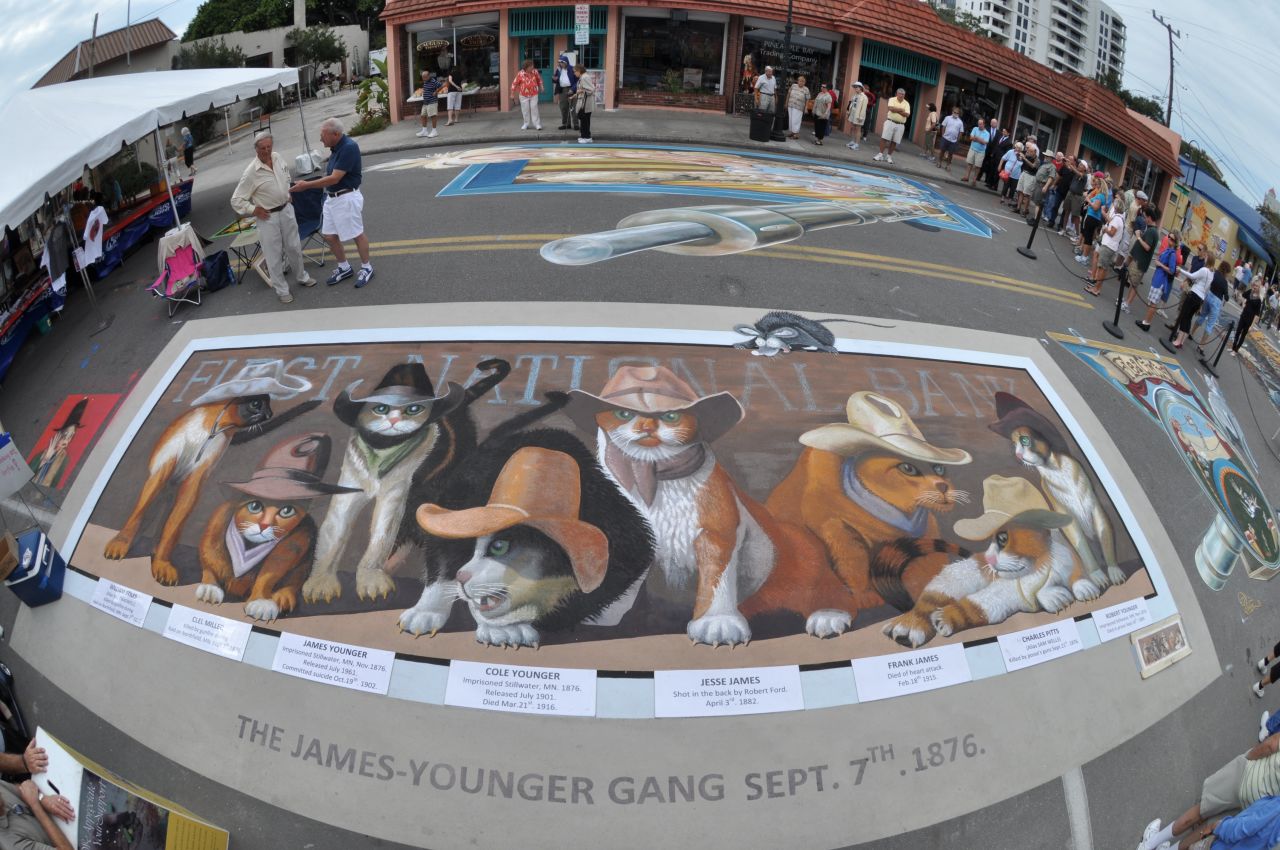 Artist Bryan Moon created this parody of the James Younger Gang in Sarasota, Florida.