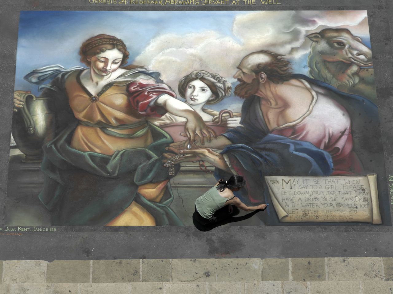 Artist Delphine Louie Anaya works on her recreation of a 17th-century piece by Carlo Maratti in Santa Barbara, California.