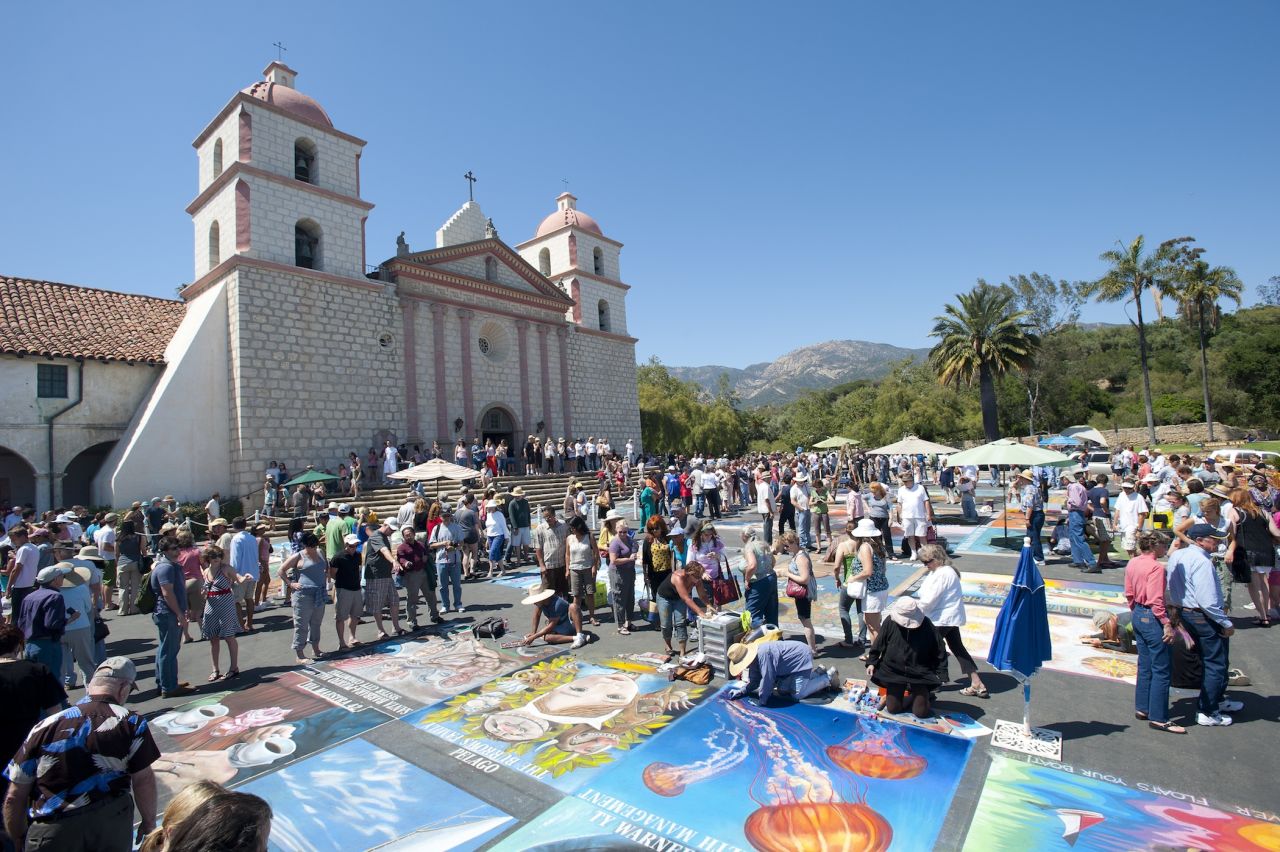 The mission plaza in Santa Barbara, California, is home to the festival that started in 1987.