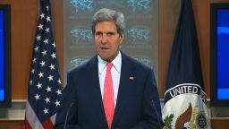John Kerry makes a statement on Syria in the State Department briefing room on Monday, August 26.