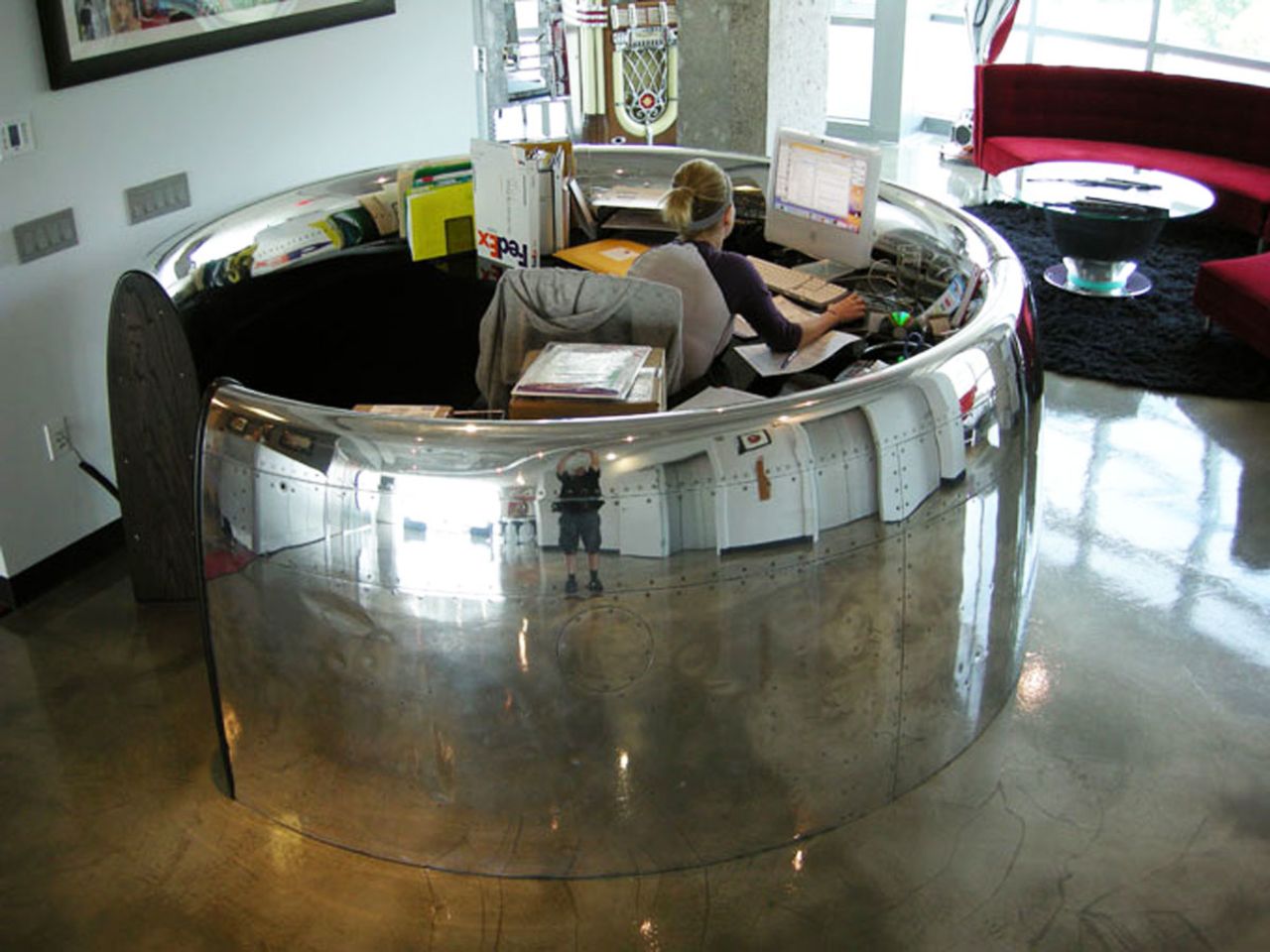 California-based MotoArt designs and builds unconventional furniture from decommissioned aircraft. Clients include AOL, Microsoft, GoDaddy, NetJets, Alitalia, Boeing, Northrup Grumman and Royal Jordanian.